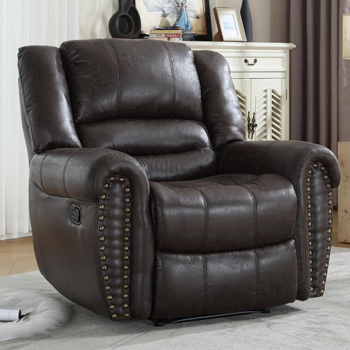 Leather Recliner Chair, Classic and Traditional Manual Recliner Chair with Comfortable Arms and Back Single Sofa for Living Room, Dark Grey