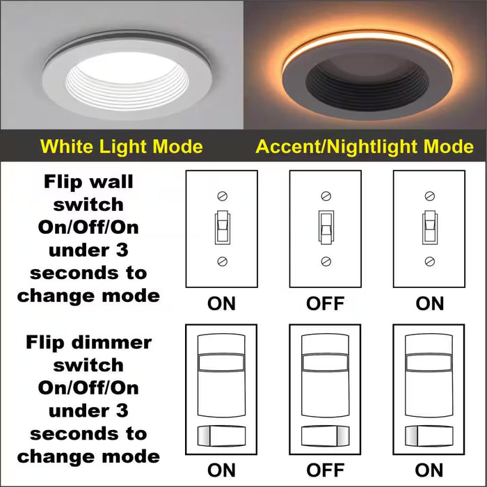 4 In. Adjustable CCT Integrated LED Recessed Light Trim W/ Night Light 625 Lumens Retrofit Kitchen Lighting Dimmable