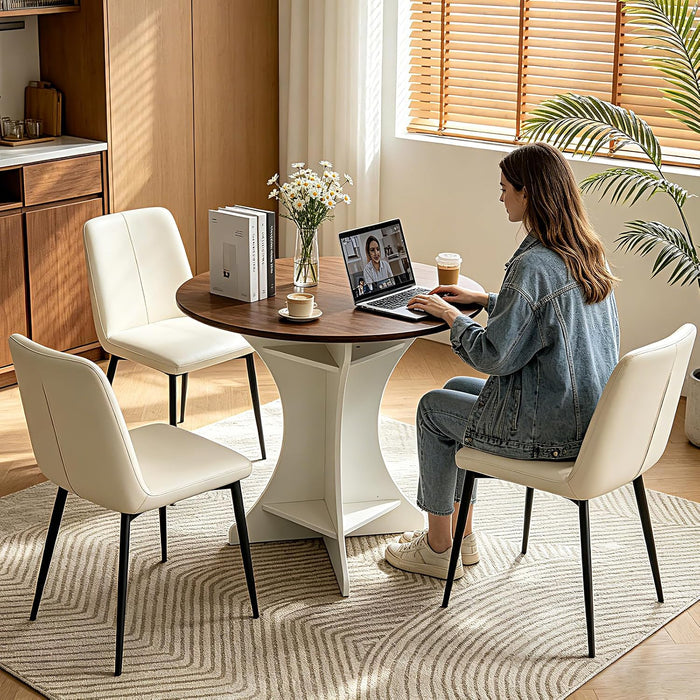 32" round Dining Table Modern Circle Small Kitchen Table for 2-4 People Farmhouse Dining Room Table with Amber Wood Top & Pedestal Base for Dining Room/Kitchen/Living Room