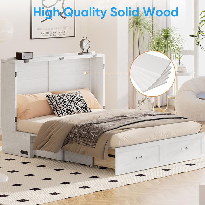 Queen Murphy Bed Cabinet With Integrated USBCharge