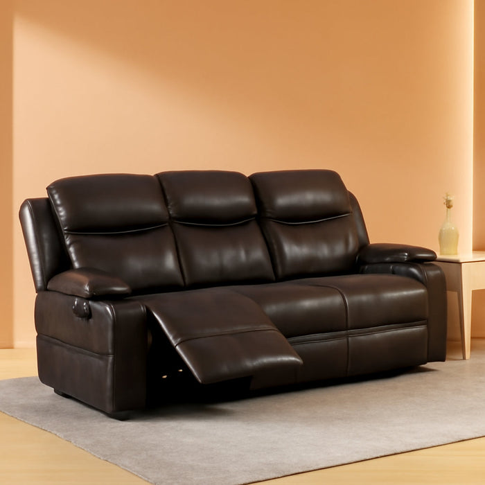 Reclining Sofa - 3 Seater Manual Recliner with Massage and Heat, Cup Holders, Loveseat Recliner Couch for Living Room(Brown)