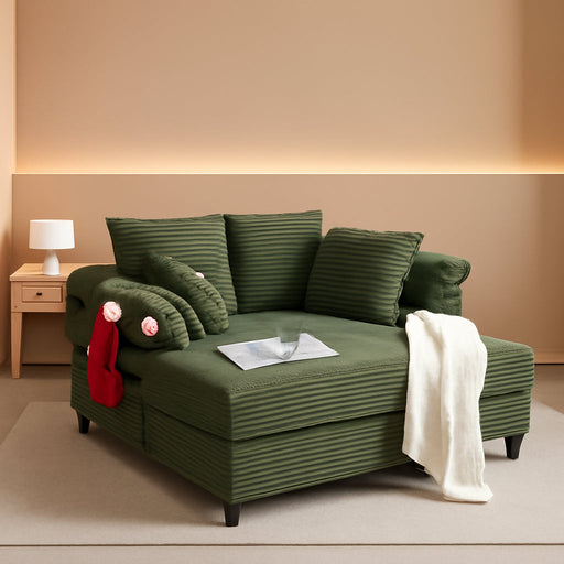 Lounge Chair, 56" Oversized Reading Chair Corduroy Chaise Sofa Recliner Bed Upholstered Comfy Sleeper Couch with Throw Pillows and Armrests for Living Room, Movie Room, Bedroom