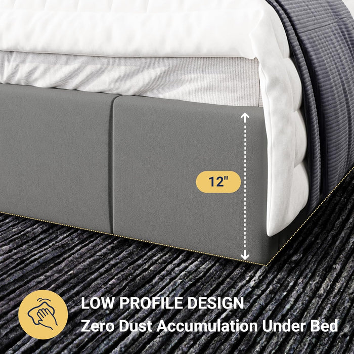 King Size Dutch Velvet Upholstered Platform Bed Frame/Vertical Channel Tufted Adjustable Headboard/Low Profile Bed Frame/No Box Spring Needed/Easy Assembly/Grey