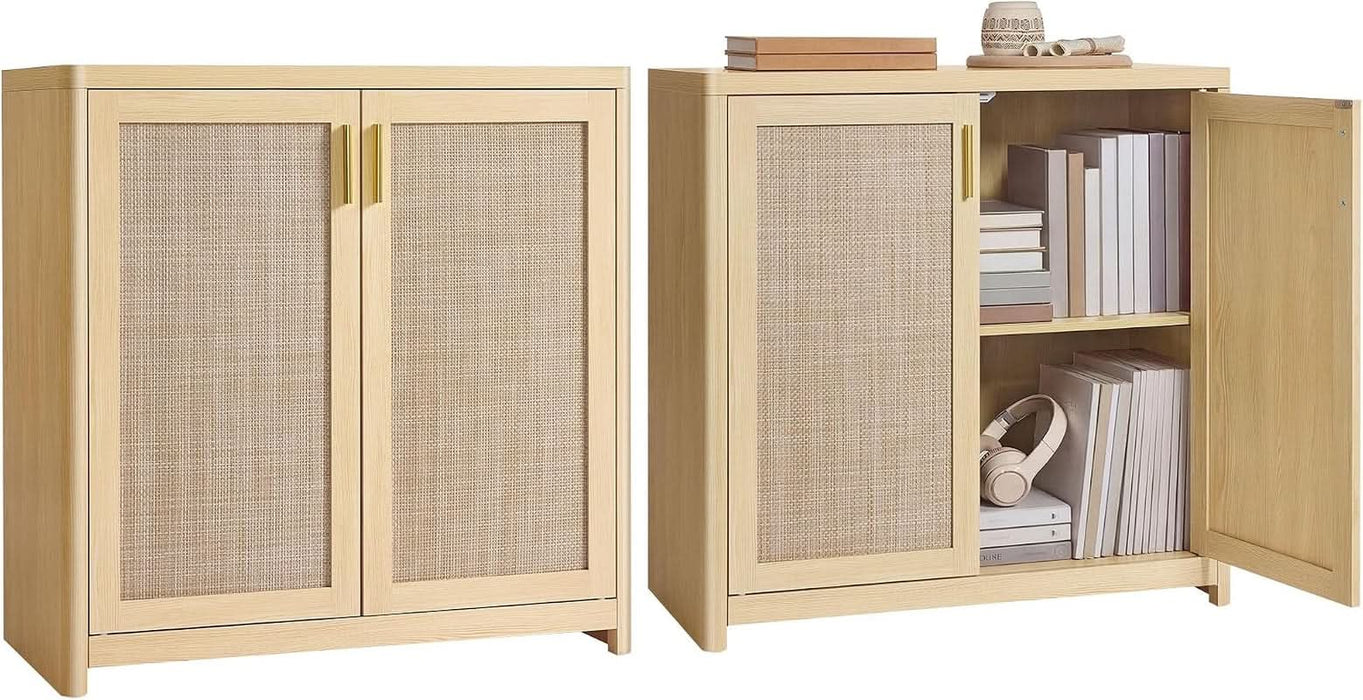 Boho Buffet Cabinets, Set of 2, with Rattan-Look Doors
