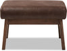 Birk Mid-Century Modern Walnut Wood Dark Brown Distressed Faux Leather Ottoman