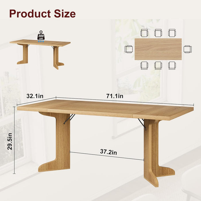 71" Large Dining Table for 6 to 8 People, Modern Dinner Table with Unique Wooden Legs, Rectangle Dining Table for Kitchen, Dining Room & Living Room, Oak