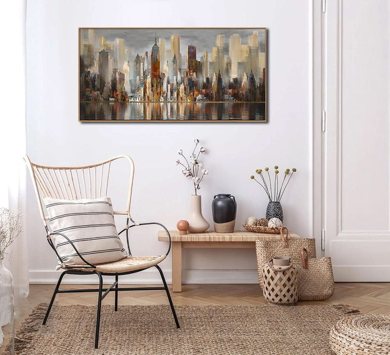 Abstract Modern Canvas Wall Art for Living Room Cityscape New York Wall Decor City Theme Paintings Brown Framed Pictures Office Artwork Wall Decor Bedroom above Bed