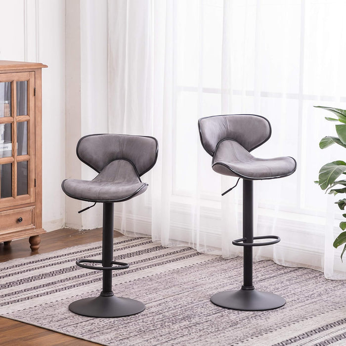 Masaccio Weathered Gray Upholstery Airlift Adjustable Swivel Barstool with Chrome Base, Set of 2