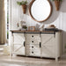 60" Wide Farmhouse Sideboard Buffet Cabinet, Antique White | 31.2" Tall Kitchen Cabinet with Storage, 2 Sliding Barn Doors, 4 Drawers, Rustic Wood, Coffee Bar Table, Dining Room