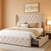 Queen Size Bed Frame with 4 Storage Drawers and Tufted Headboard Linen Upholstered Platform Bed Frame Wingback Beds with Wooden Slats Support, Easy Assembly, Beige