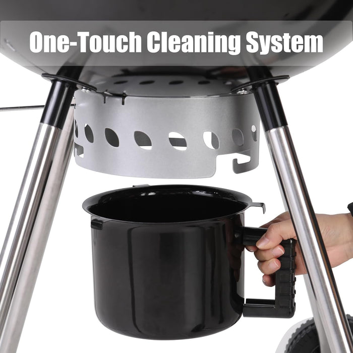 18 Inch Kettle Charcoal BBQ Grill with Wheels, Portable Charcoal Grill with Porcelain-Enameled Lid & Ash Catcher for Outdoor Cooking Barbecue Camping Picnics Tailgating, Black