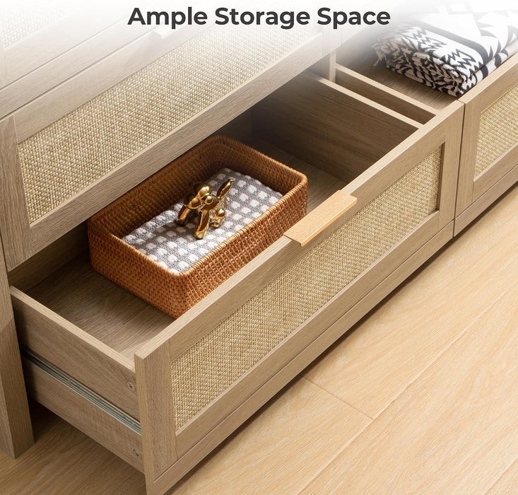 7 Drawer Rattan Dresser for Bedroom, 57" Wide Dresser