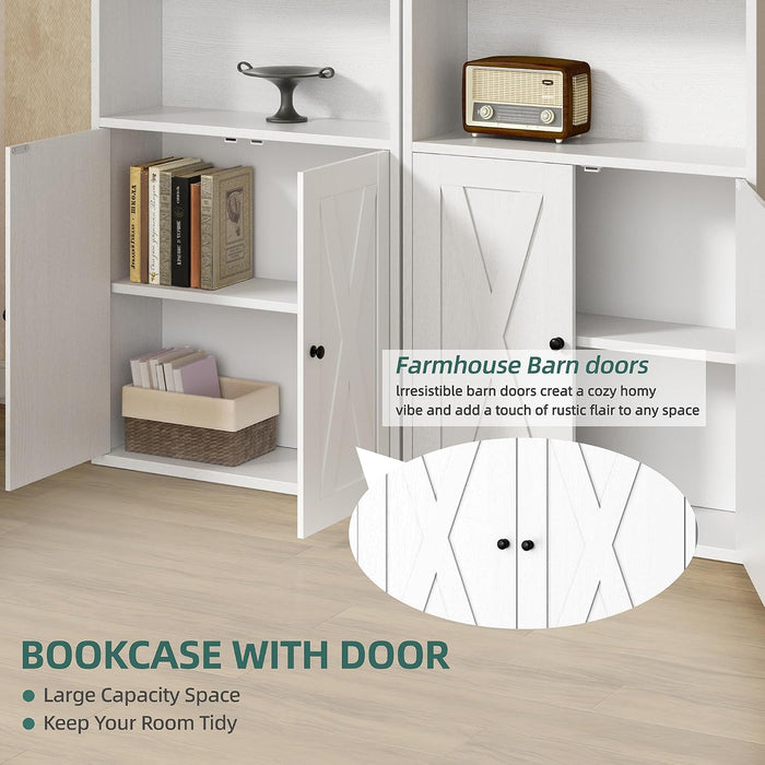 Bookshelf, Industrial Bookshelves and Bookcases with Doors Floor Standing 6 Shelf Display Storage Shelves 70.6 Inches Tall Bookcase for Home Office, Living Room (White)