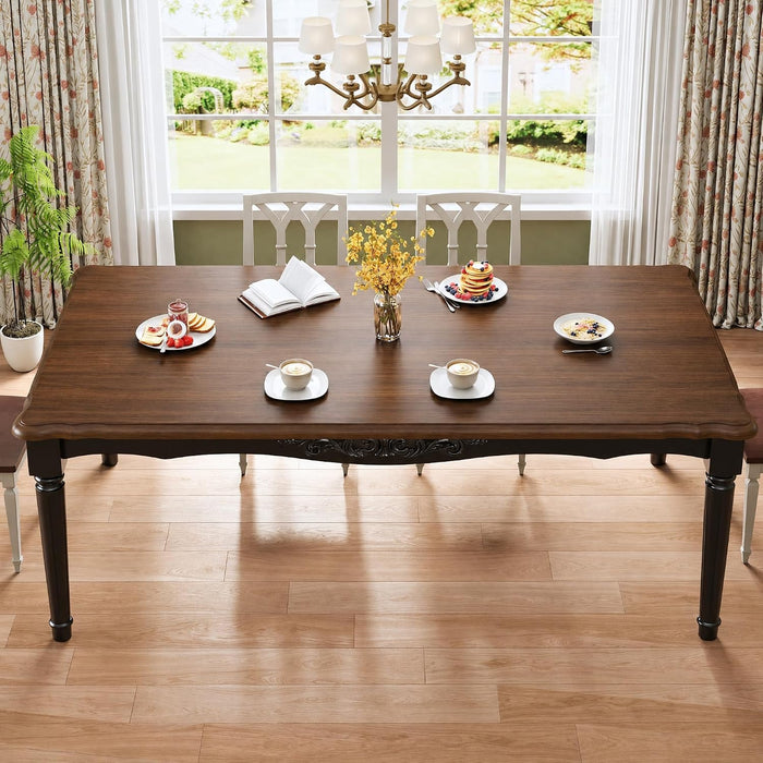 Elegantly Carved Dining Table,70.9" Solid Wood Kitchen Table for 6,WN&BK