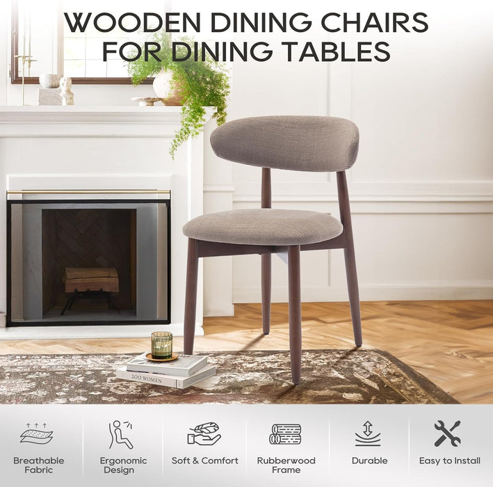 Wooden Dining Chairs Set of 6, Modern Fabric Upholstered Kitchen Side Chairs, Farmhouse Dining Room Chair with Foot Pegs, Camel