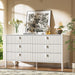 White 6 Drawer Dresser, Modern Wide Dresser for Bedroom, Fluted Wood Chest of Drawers with Metal Handles for Clothes, Storage Cabinet for Living Room, Entryway, Office