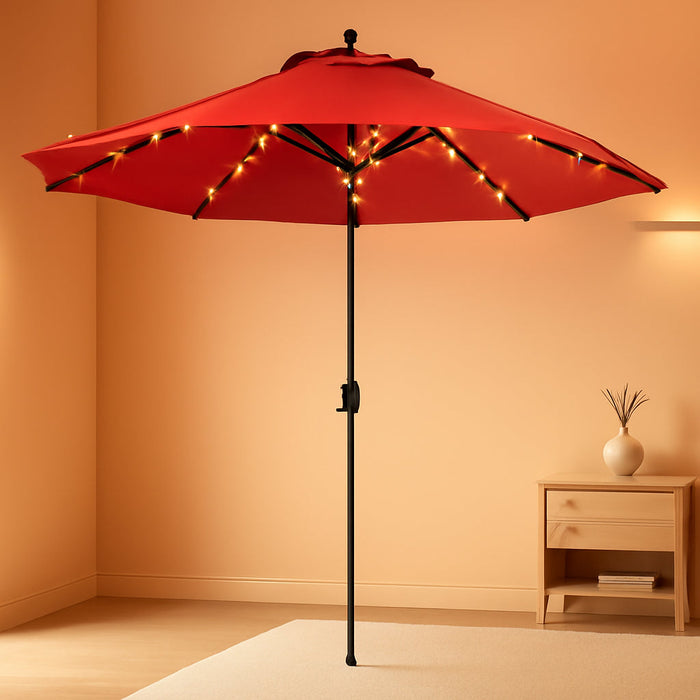 10Ft Solar Patio Umbrella with 32 LED Lights, Table Market Umbrella with Tilt Adjustment & Crank Lift, Outdoor Sun Shelter for Garden, Deck, Backyard, Pool and Beach