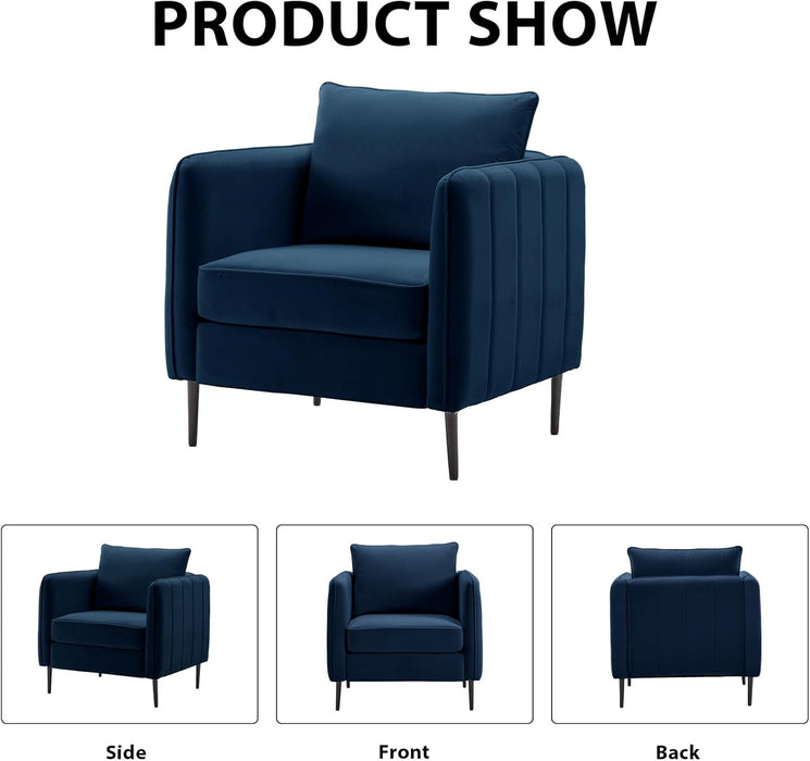 Modern Velvet Accent Chair, Single Sofa Chairs Armchair with Square Arm, Upholstered Accent Chairs for Living Room, Bedroom, Apartment (Navy Chair)