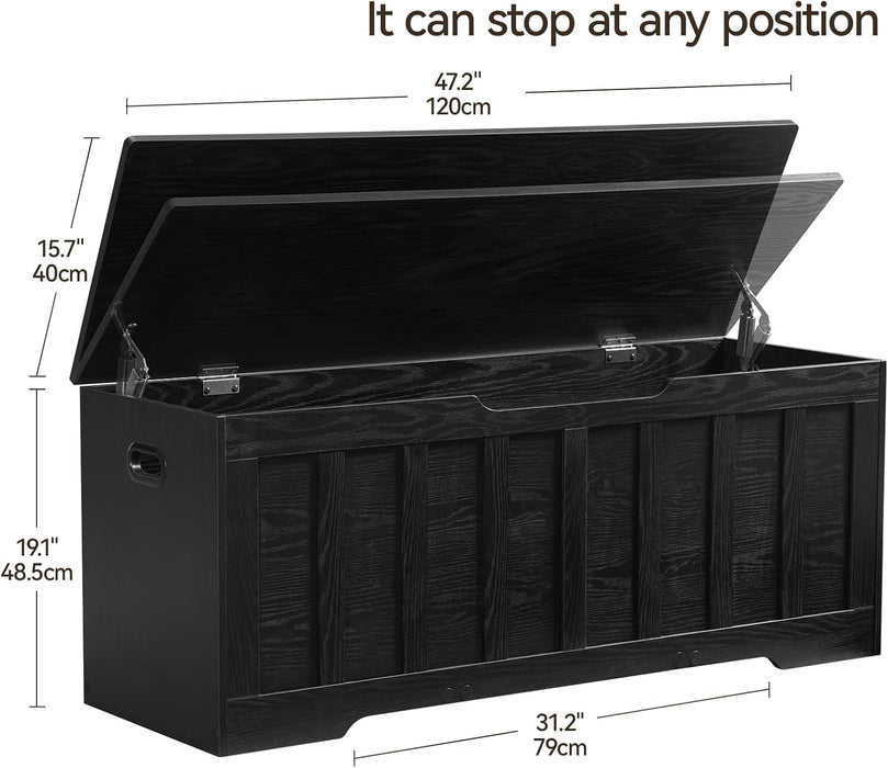 47.2" Storage Chest Extra Large,Storage Trunk with 2 Safety Hinges,Wooden Storage Bench,Shoe Bench,47.2X15.7X19.1 Inch,Easy Assembly,Storage Bench for Bedroom,Living Room,Entryway(Black).