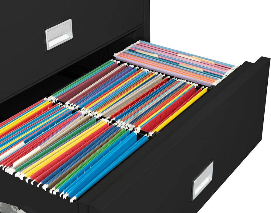 Lateral 38 Inch 4-Drawer Fireproof File Cabinet with Key Lock, Water Seal, Black,