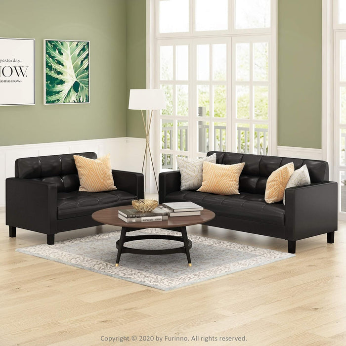 ufted Loveseat - Black Faux Leather