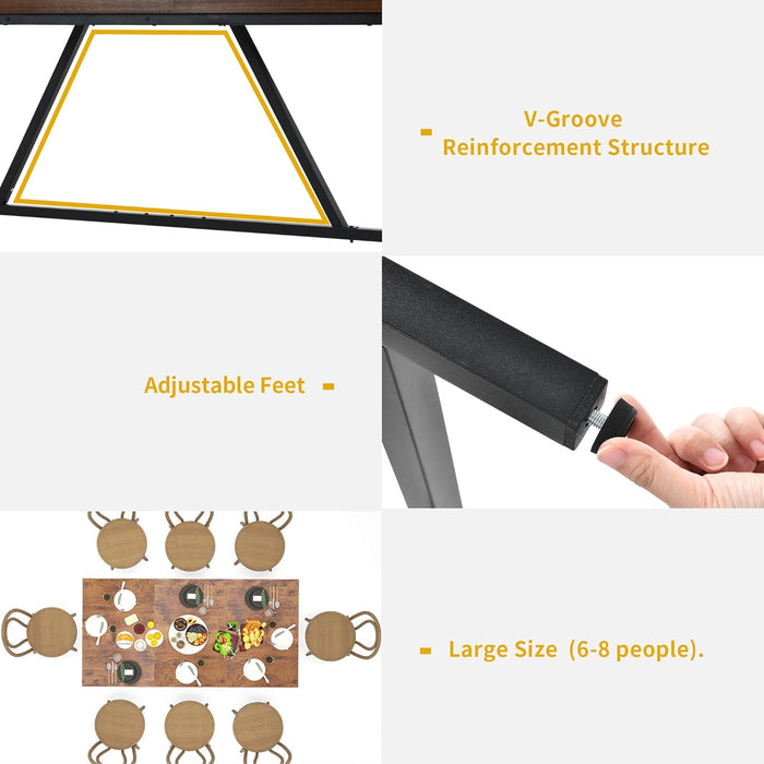 70.8" Large Dining Room Table for 6-8 People Rectangle Kitchen Table Farmhouse Industrial Wood Style Dinning Tables with Heavy Duty Metal Leg Dinner Table for Apartment Restaurant Brown