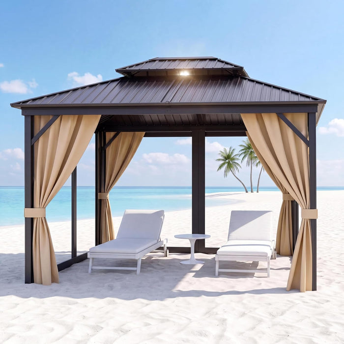 10' X 14' Heavy Duty Hardtop Gazebo for All Weather, Galvanized Steel Double Roof Canopy with Netting & Curtains – Ideal for Patio, Backyard, Deck & Lawn Gatherings