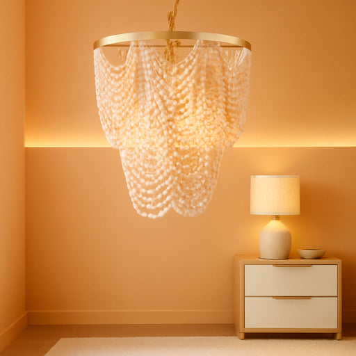 6 Light Contemporary Farmhouse Wooden Beaded Chandelier