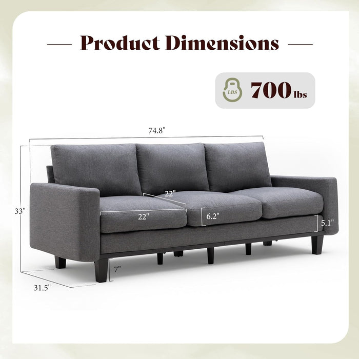 Sofa With Deep Seat AntimicrobialTreatment Grey Linen