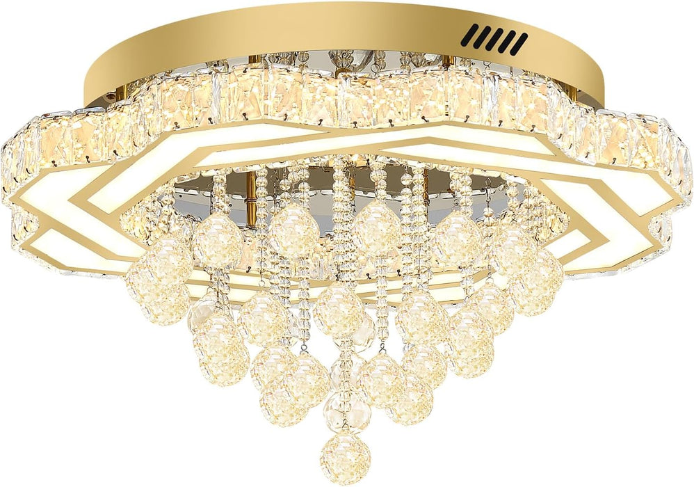 Gold Crystal Chandelier 24 Inch Dimmable Illumination