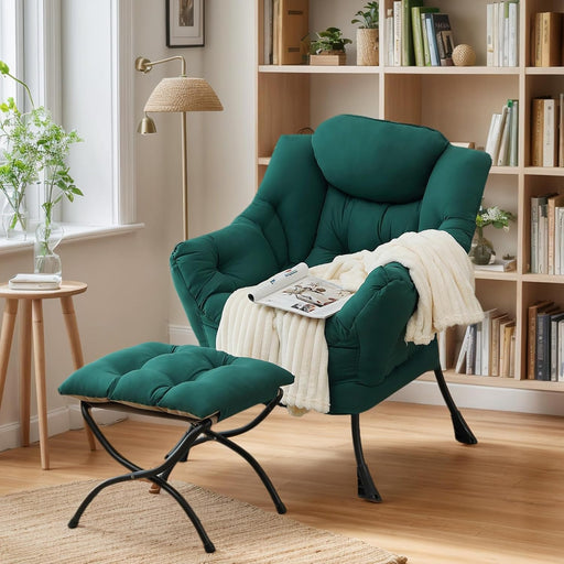 Large Dark Green Upholstered Ottoman Armchair Office