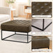 Modern Genuine Leather Square Coffee Table, 30'' Farmhouse Ottoman for Living Room, Large Vintage Genuine Leather Coffee Tables with Leather Upholstered Padded Seat Olive Green
