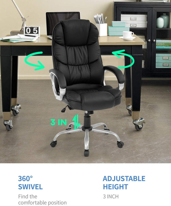 Office Chair Computer High Back Adjustable Ergonomic Desk Chair Executive PU Leather Swivel Task Chair with Armrests Lumbar Support (Black)