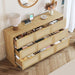 9 Drawer Dresser for Bedroom, 60 Inch Long Dressers & Rattan Chest of Drawers, Boho Style, Large TV Stand for 55, 65, 70 Inch TV, for Bedroom, Living Room, Entryway, Hallway, Oak