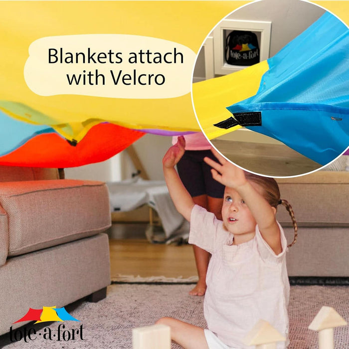 Tote a Fort Original Blanket Fort Building Kit for Kids, 3 Blanket TOTEAFORT Toy, Make a Portable Playhouse, Play Tent Boy and Girl Indoor Outdoor Build Set, STEM Children Toy, Ages 4, 8, 12 +