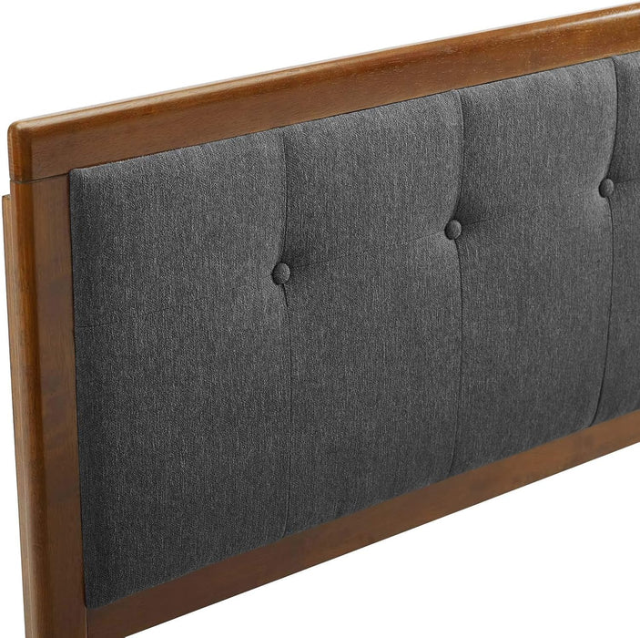 Draper Tufted Queen Fabric and Wood Headboard in Walnut Charcoal
