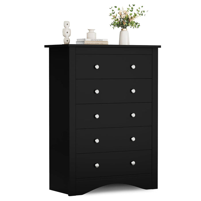 Tall Five Drawer Dresser Black Wood Storage Organizer
