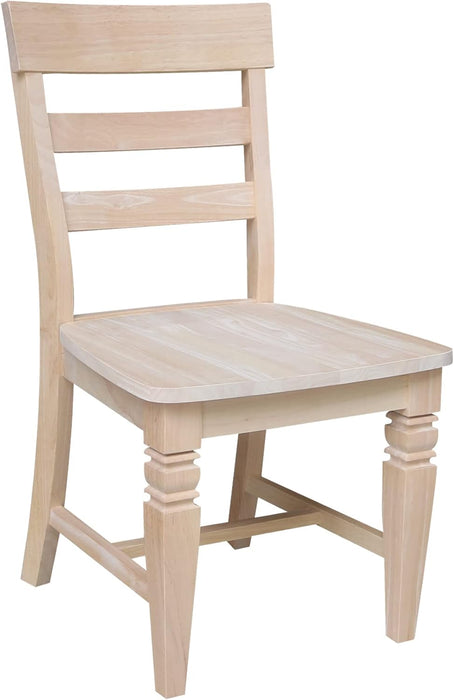 Set of Two Java Dining Chairs Seats 225Lbs Wt Capacity, Solid Real Wood, Sturdy Parawood, 19.7"W X 22"D X 36.6"H, DIY, Paint/Stain Ready, Unfinished