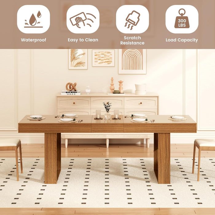70.9" - 86.6" Extendable Dining Table for 8-10 Person, Modern Rectangle Expandable Kitchen Table with Wooden Legs, Table for Small Spaces, Dining Room, Kitchen, Living Room, Brown