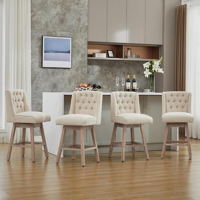 26" Swivel Bar Stools Set of 2, Counter Height Barstools with Back, Linen Fabric Upholstered Bar Stools, Modern Barstools Wood Legs for Kitchen Island Dining Room Bar