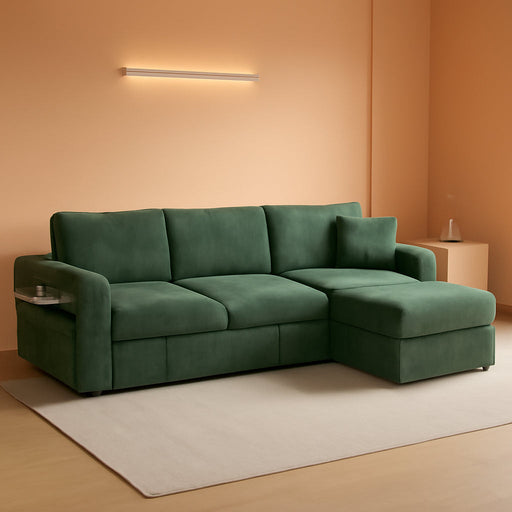 Luxurious Corduroy Green 83-Inch Sleeper Sectional Sofa