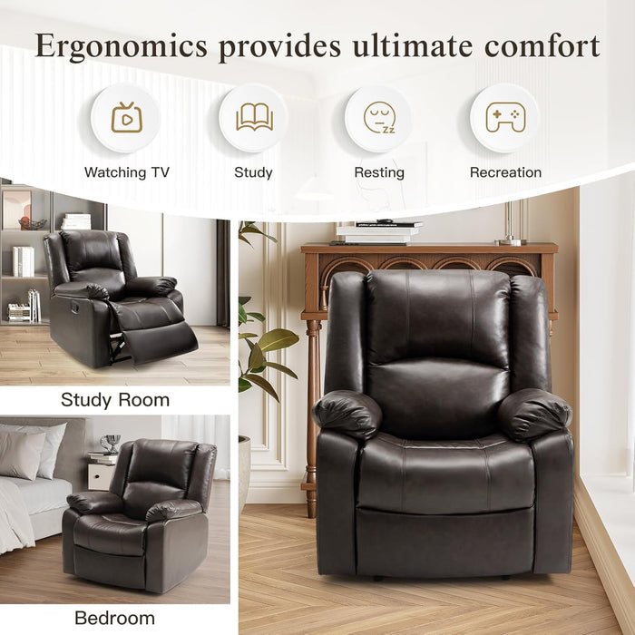 Brown Leather Recliner with Lumbar Support