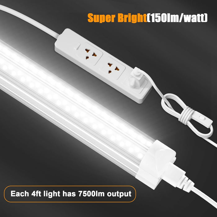 LED Shop Light 4FT, 6000K 50W 7500Lm Linkable Utility Ceiling Light Fixture, 4 Foot T8 Integrated LED Tube Lights, V Shape High Output Linkable with On/Off Switch (12Pcs)