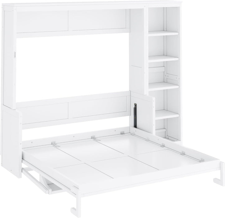 Queen Murphy Bed DeskWorkspace IntegratedBookshelf White