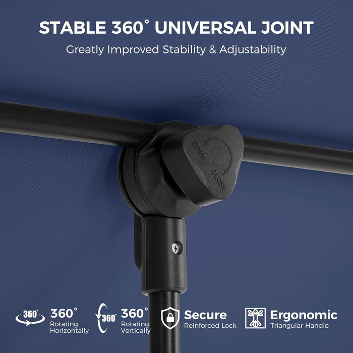 6X4Ft Outdoor Balcony Umbrella - Flat Porch Pool Patio Umbrella Rectangular Canopy Shade UPF50+ UV Protection 360° Rotating & Tilting All Angles Applicable (Navy Blue, No Base)