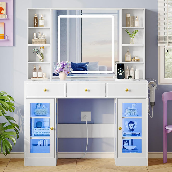 White Deluxe Makeup Vanity Desk Illuminated Mirror