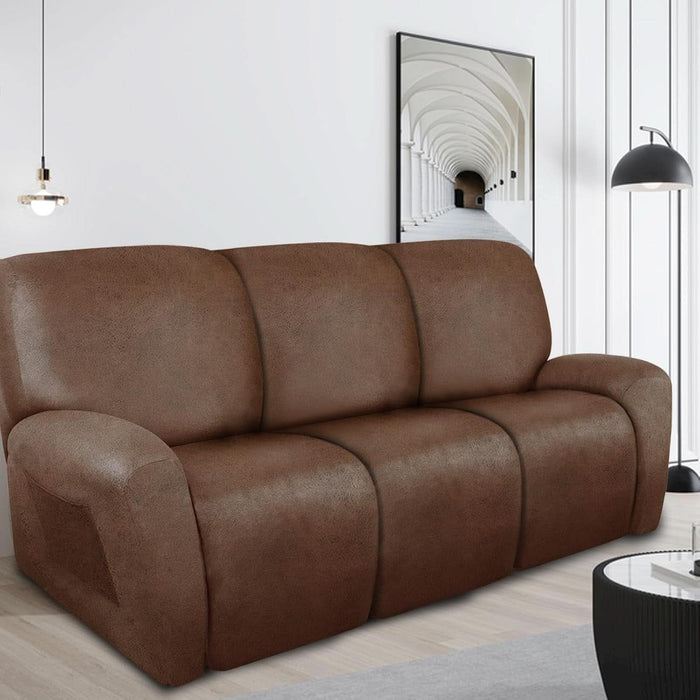 Recliner Couch Cover Leather Look Recliner Sofa Covers for 3 Cushion Reclining Sofa Slipcovers 8-Piece Furniture Protector Spandex Fabric Washable (3 Seater, 01 Brown)