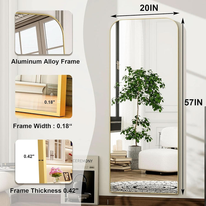 57x20 Full Length Mirror GoldRoundedCornerAluminumFrame