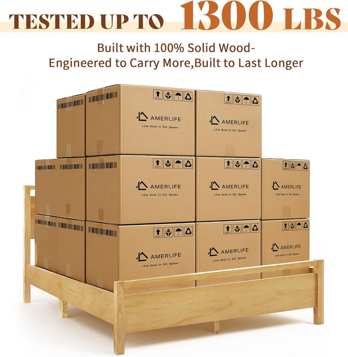 Queen Size Solid Wood Bed Frame with Headboard, Minimalist Platform Bed with Wood Slats Support/No Box Spring Needed/Easy Assembly/Noise-Free, Natural