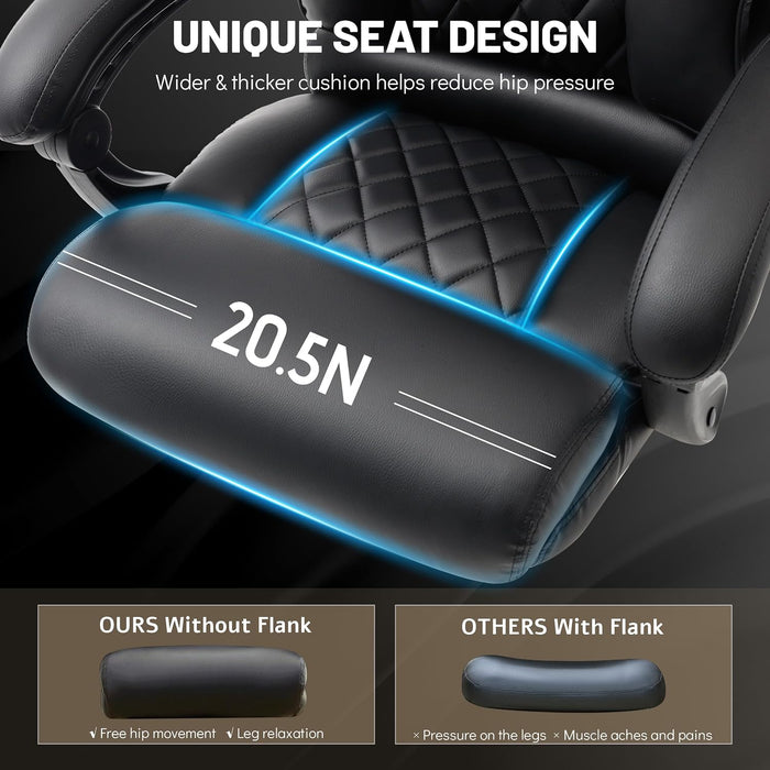 Massage Office Chair with Foot Rest,6 Points Vibration & Heat Executive Office Chairs,500Lbs Big and Tall Office Chair for Heavy People,Ergonomic Reclining Desk Chair,Dual-Use Pillow,Home Office,Black